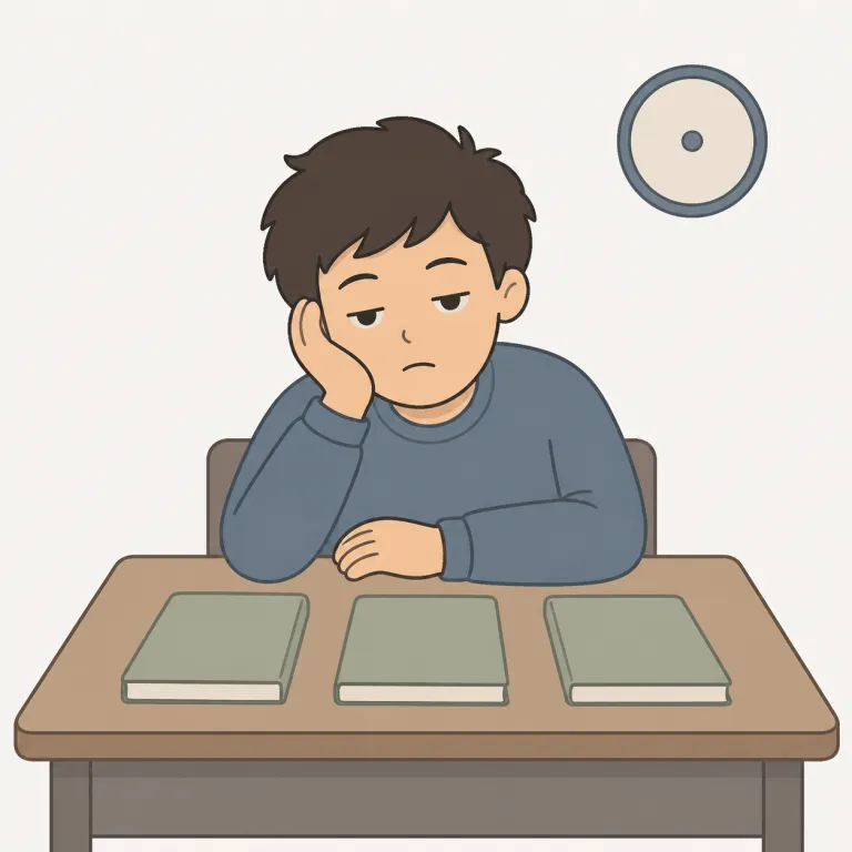 boring（退屈な・形容詞）の覚え方イラスト — boring は、人や出来事が興味を引かず、時間が長く感じられるほど単調で刺激が少ない様子を表します