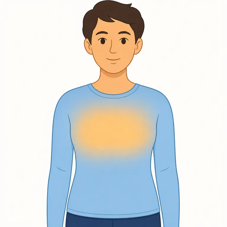 bosom（胸・名詞）の覚え方イラスト — この義では、外から見える胸元ではなく、感情をしまっておく内側の空間をイメージします