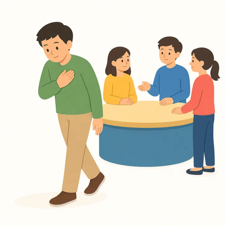 bow out（身を引く・句動詞）の覚え方イラスト — この意味では、bow out を「一礼して舞台や場から静かに去る」と考える