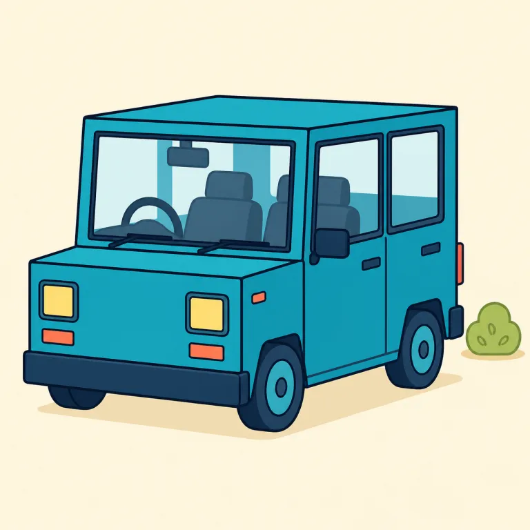 boxy（箱状の・形容詞）の覚え方イラスト — box に「〜のような性質」を作る -y が付き、箱のように四角く角張った形を表す
