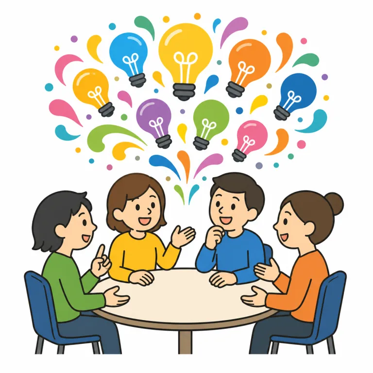 brainstorm（案出し会議・noun）の覚え方イラスト
