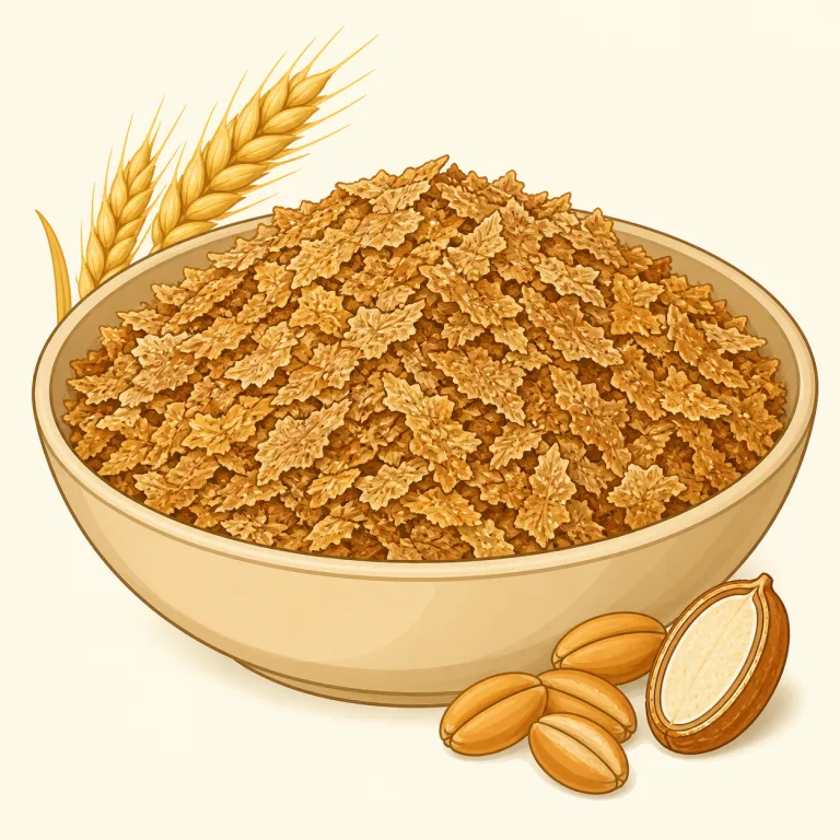 bran（ふすま・名詞）の覚え方イラスト — bran は「穀物の外側に残る皮」を表す名詞で、bread（パン）と同じく穀物や製粉の場面でよく目にする