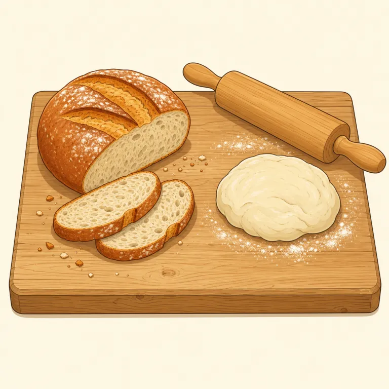 breadboard（パン切り板、パンこね台・名詞）の覚え方イラスト — bread は「パン」、board は「板」と考えると覚えやすいです