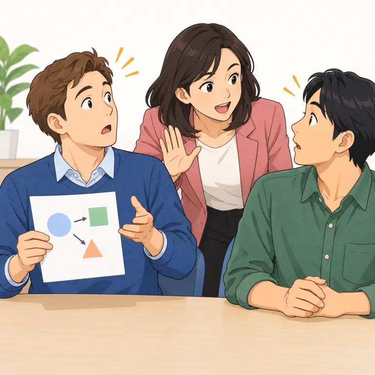 break in（口をはさむ・phrasal_verb）の覚え方イラスト