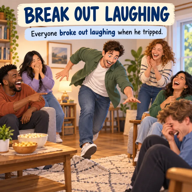 break out（急に始める・phrasal_verb）の覚え方イラスト
