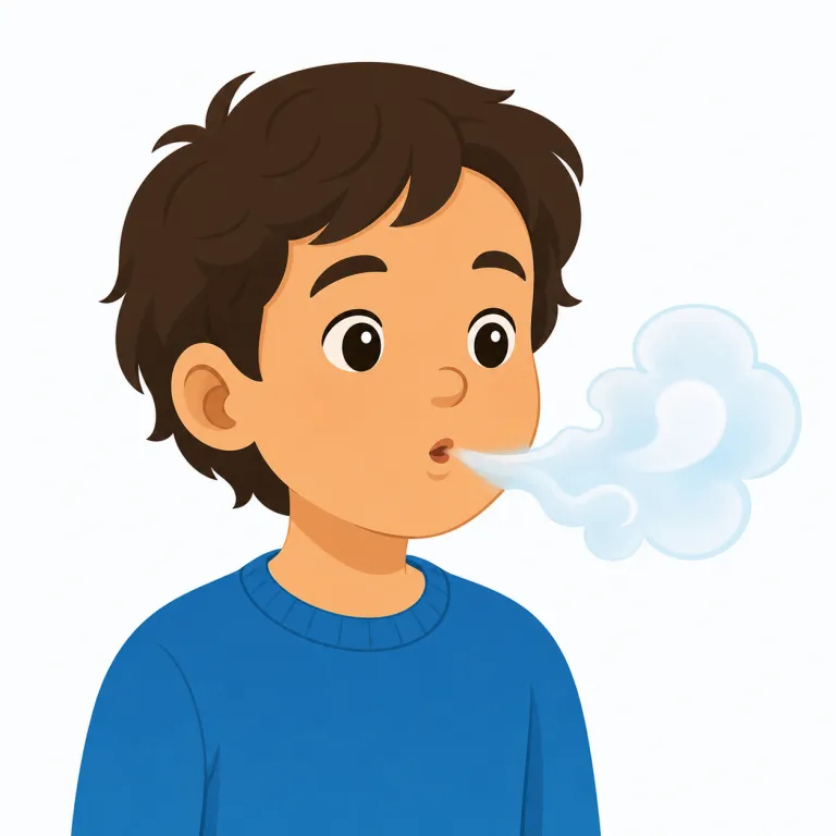 breath（息・名詞）の覚え方イラスト — breath は、呼吸という動作そのものよりも、口や鼻から出る具体的な「息」を表すと考えると覚えやすいです