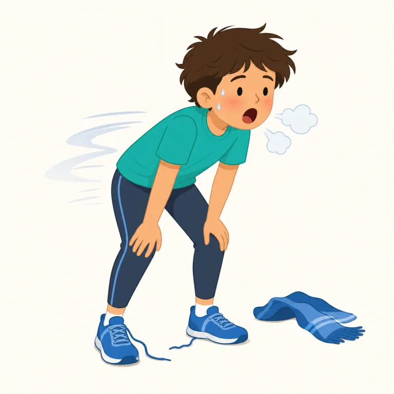 breathlessly（息を切らして・副詞）の覚え方イラスト — breathlessly は breath（息）→ breathless（息が止まる／息をのむほど）→ -ly で「そういう様子で」と分解すると覚えやすい