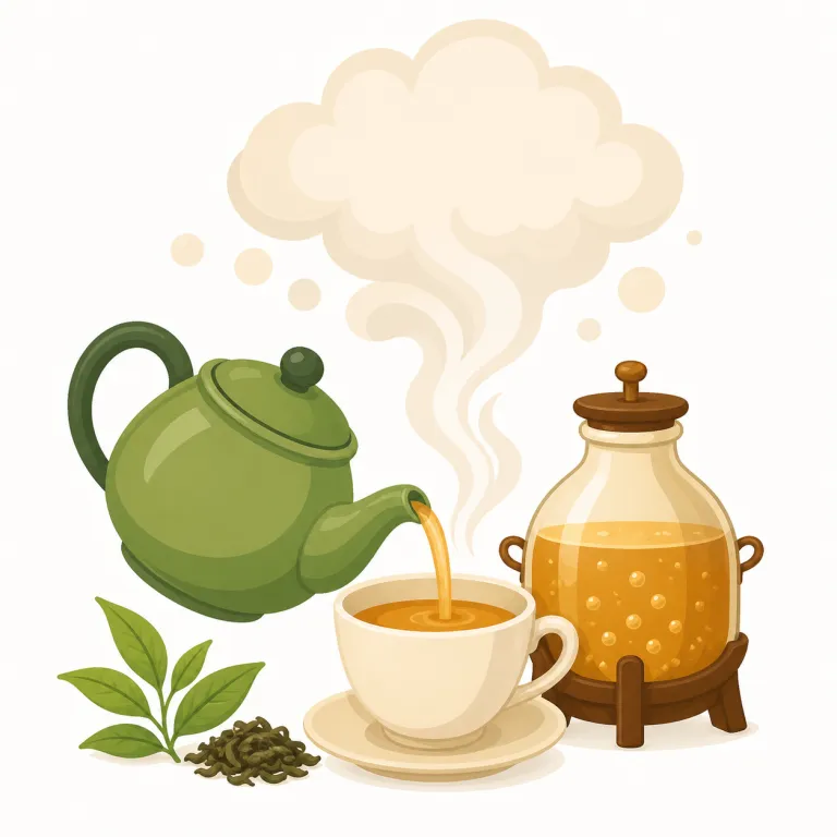 brew（（飲み物を）いれる、醸造する、起こりつつある・動詞）の覚え方イラスト — brew はまず tea / coffee / beer と結びつけて覚えると定着しやすい語