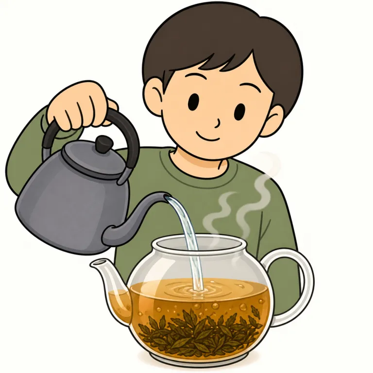brewing（淹れている・verb）の覚え方イラスト