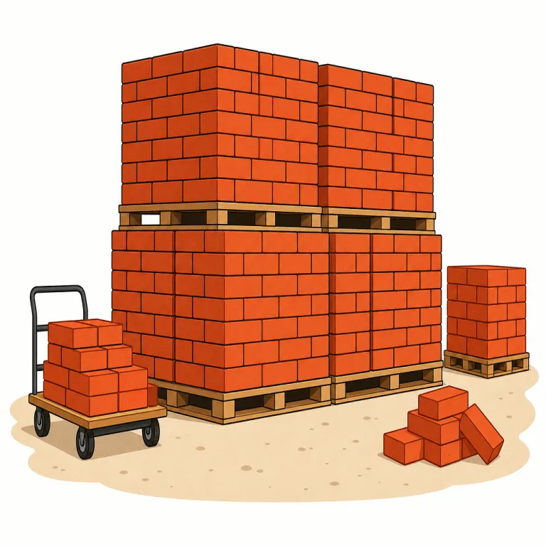 brickyard（レンガ工場・名詞）の覚え方イラスト — brick は「レンガ」、yard は「作業場・囲い地」を表します