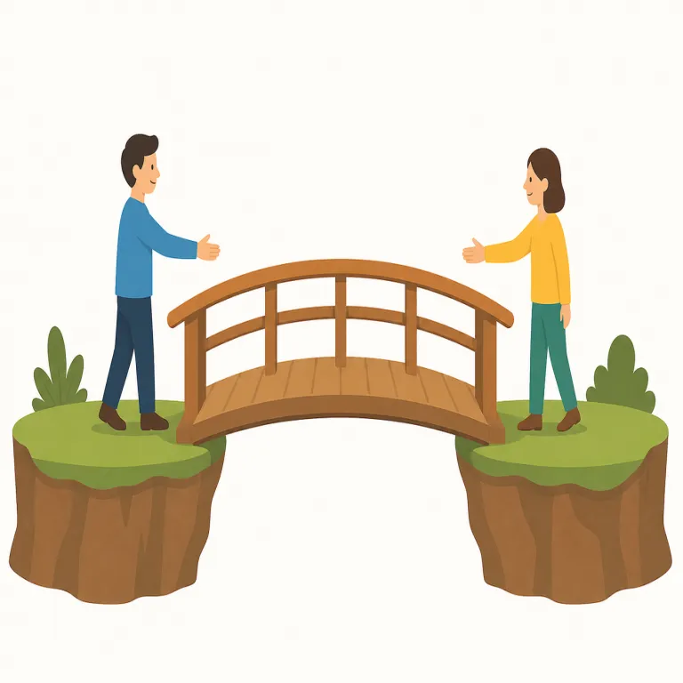 bridge（橋渡しする・verb）の覚え方イラスト