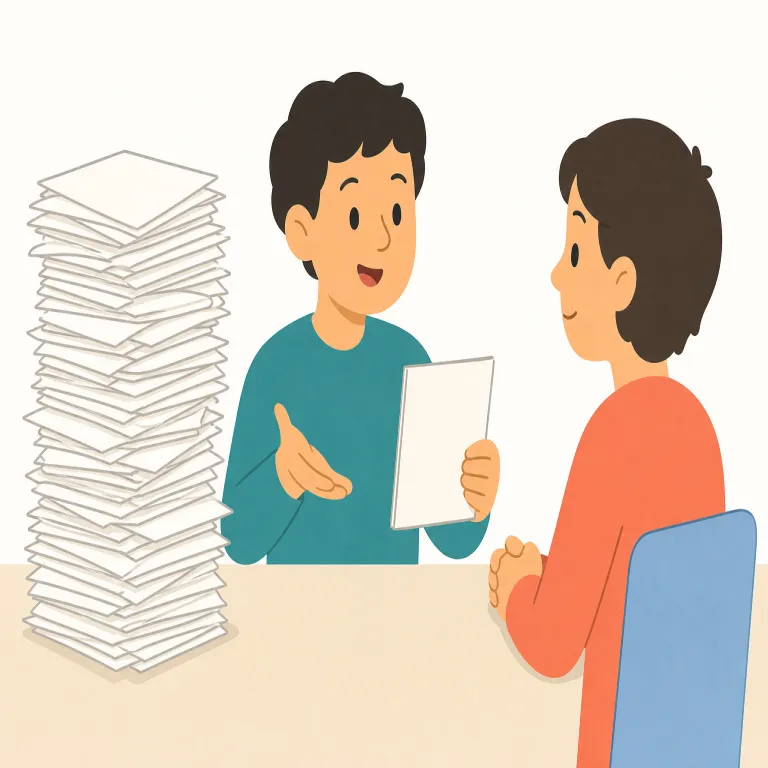 brief（手短に説明する・verb）の覚え方イラスト