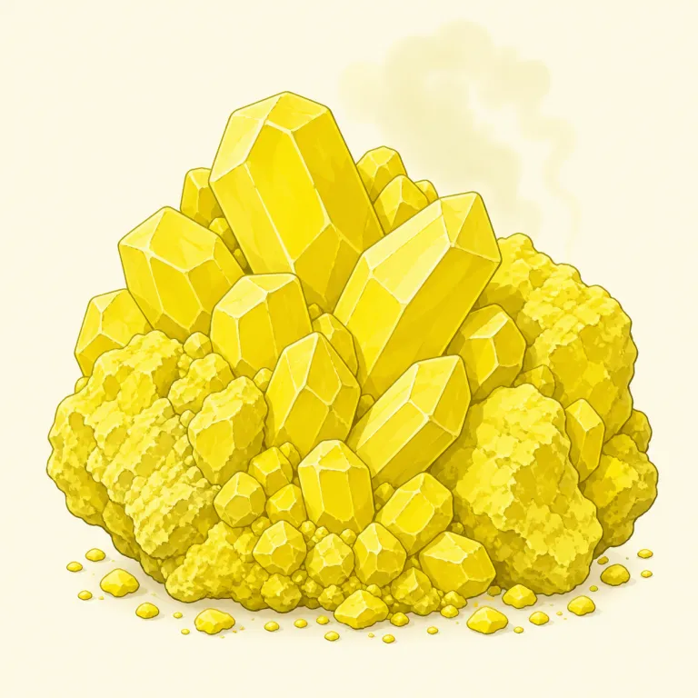 brimstone（硫黄・名詞）の覚え方イラスト — まず現代の基本語は sulfur