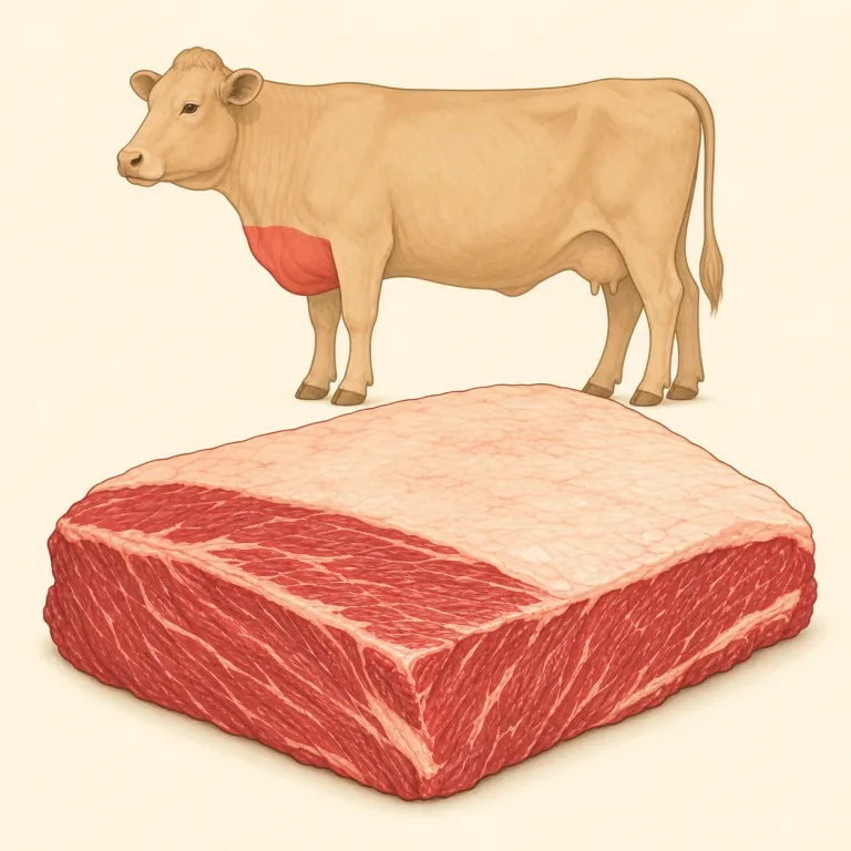 brisket（胸肉・名詞）の覚え方イラスト — まず `beef brisket` という固まりで覚えると定着しやすい語です