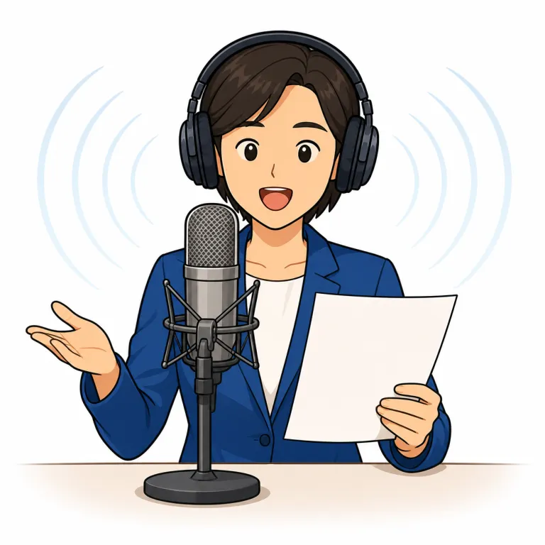 broadcaster（アナウンサー・noun）の覚え方イラスト