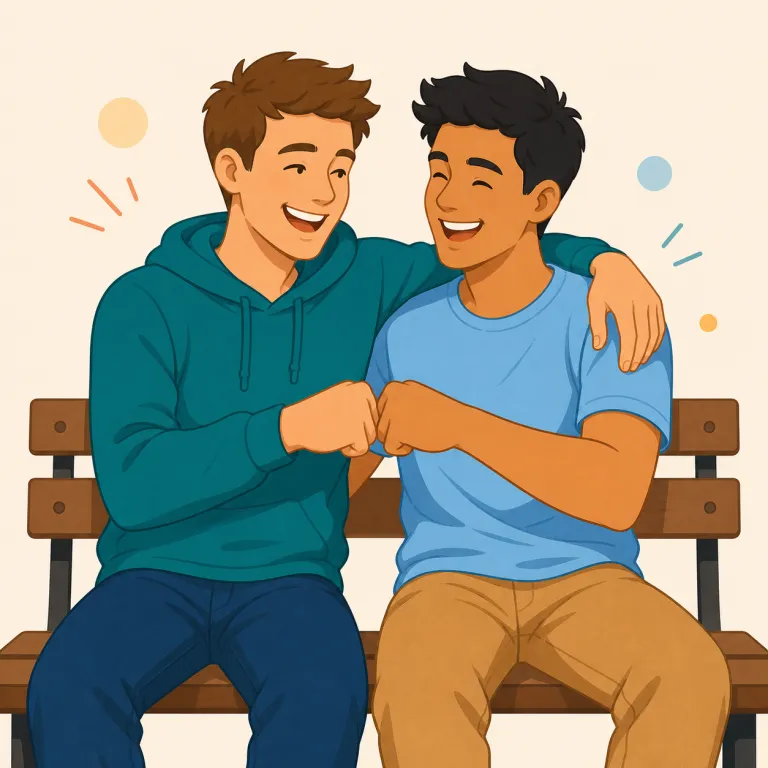 bromance（男同士の親密な友情・名詞）の覚え方イラスト — bromance は bro と romance を合わせた語です
