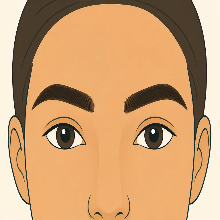 brow（眉・名詞）の覚え方イラスト — brow は eyebrow の短い形として「眉」を表し、raise one's brows（眉を上げる）、furrow one's brow（眉をひそめる）が頻出する