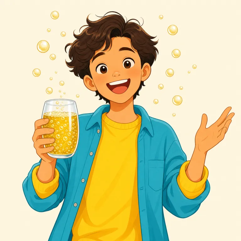 bubbly（泡立つ・形容詞）の覚え方イラスト — bubbly は「泡がぷつぷつ上がる状態」をそのまま形容する語として覚えるとよいです