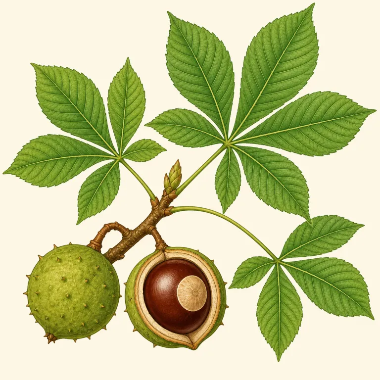 buckeye（トチノキ・名詞）の覚え方イラスト — buckeye は木の名前でも、まずは「つやのある茶色い実」を頭に置くと覚えやすい