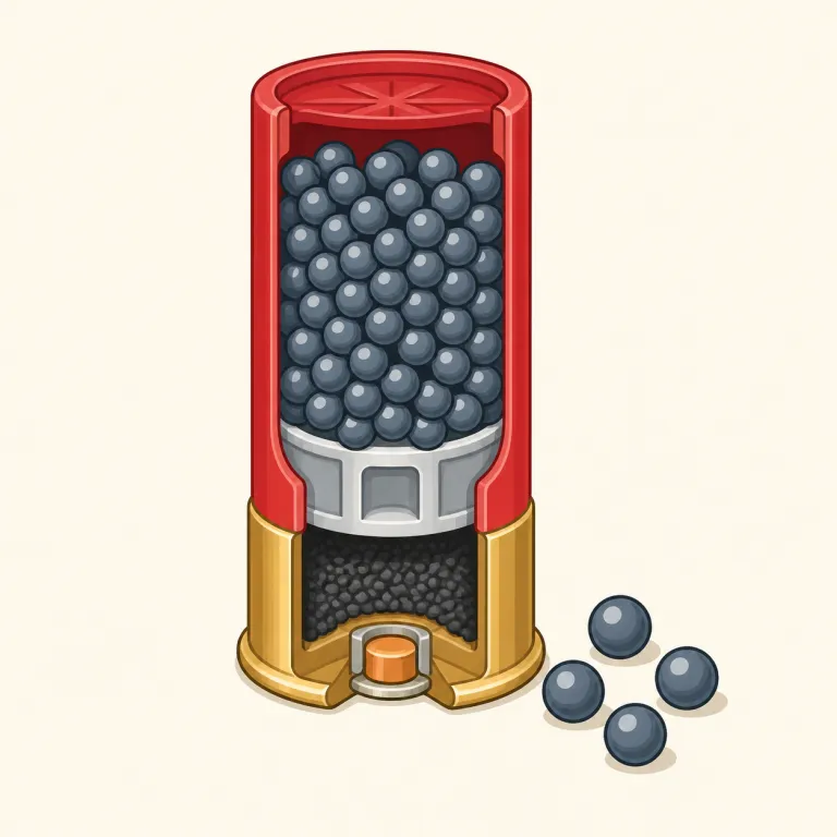buckshot（散弾・名詞）の覚え方イラスト — buckshot はまず shot が入るので「撃つ弾」の仲間と押さえる