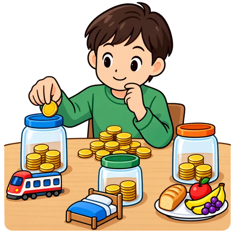 budget（予算を組む・verb）の覚え方イラスト