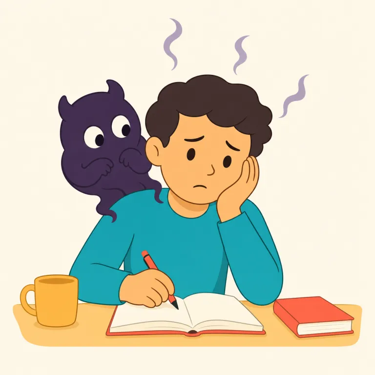 bugaboo（悩みの種、恐怖の的・名詞）の覚え方イラスト — bugaboo は、まず boo! と脅かしてくる語感を芯にすると覚えやすいです