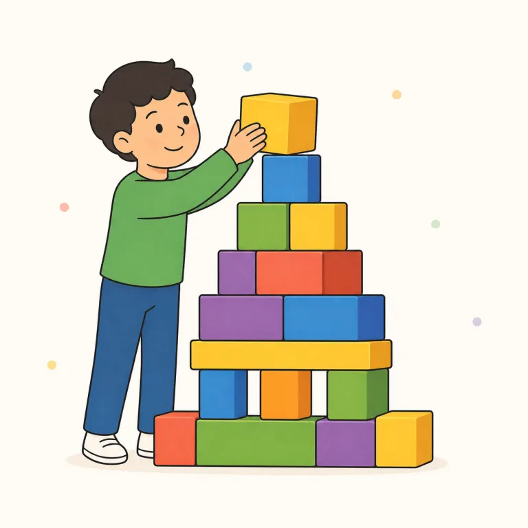 build up（築き上げる・句動詞）の覚え方イラスト — この意味の build up は、単に量が増える基本義とは別に、時間をかけて評判・信頼・事業・実績などを「築き上げる」ときに使います