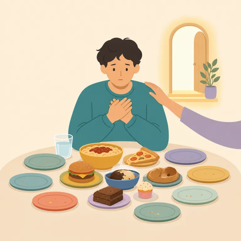 bulimia（過食症・名詞）の覚え方イラスト — bulimia は医学用語でよくある -ia が付くので、まず「病気・状態名」だと押さえる