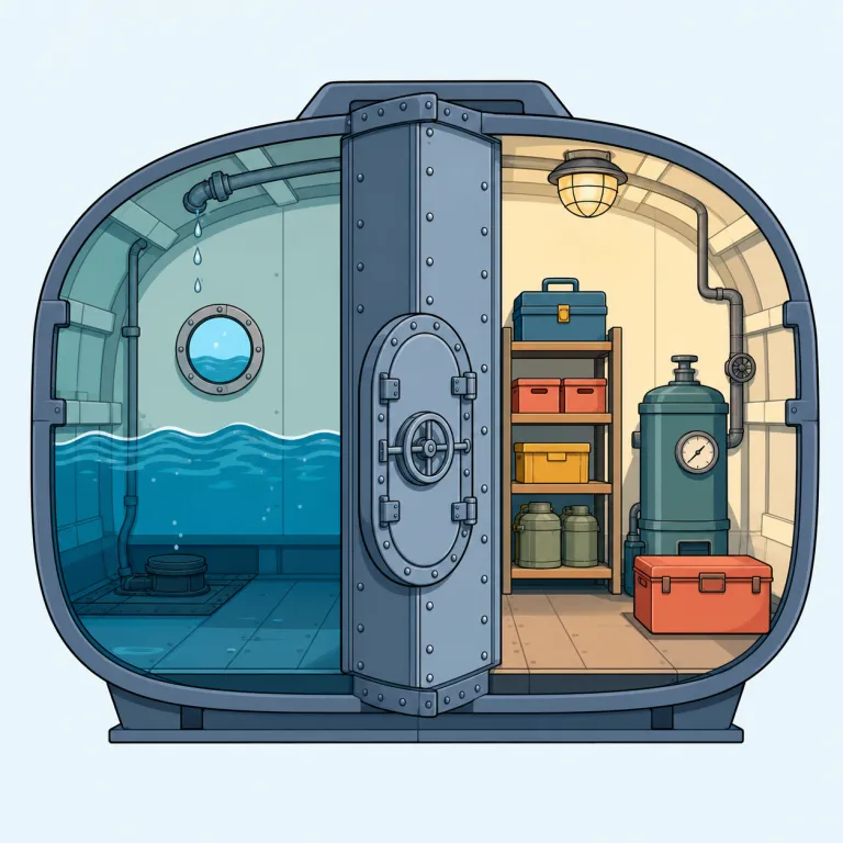 bulkhead（隔壁・名詞）の覚え方イラスト — headを「端・区切り」と見ると、bulkheadは「大きな空間を区切る壁」と捉えやすい