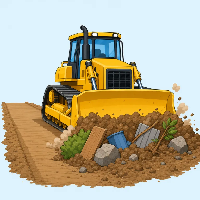 bulldozing（ブルドーザーで整地すること／強引に押し進めること・名詞）の覚え方イラスト — bulldozer を思い出すのが最短です