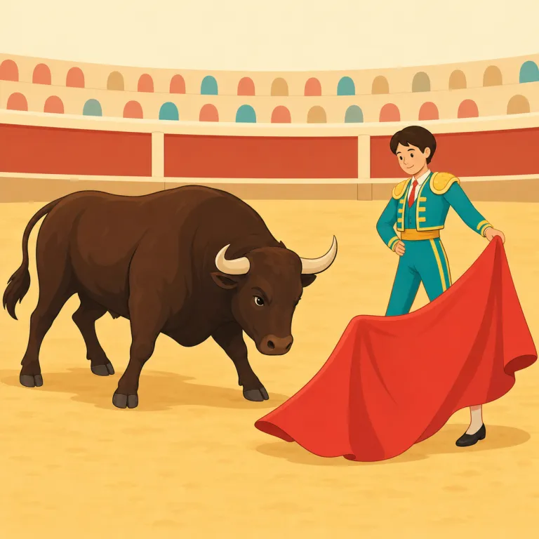 bullfight（闘牛・名詞）の覚え方イラスト — bull + fight で、そのまま「牛と戦う見世物」と分解して覚えるのが最短です