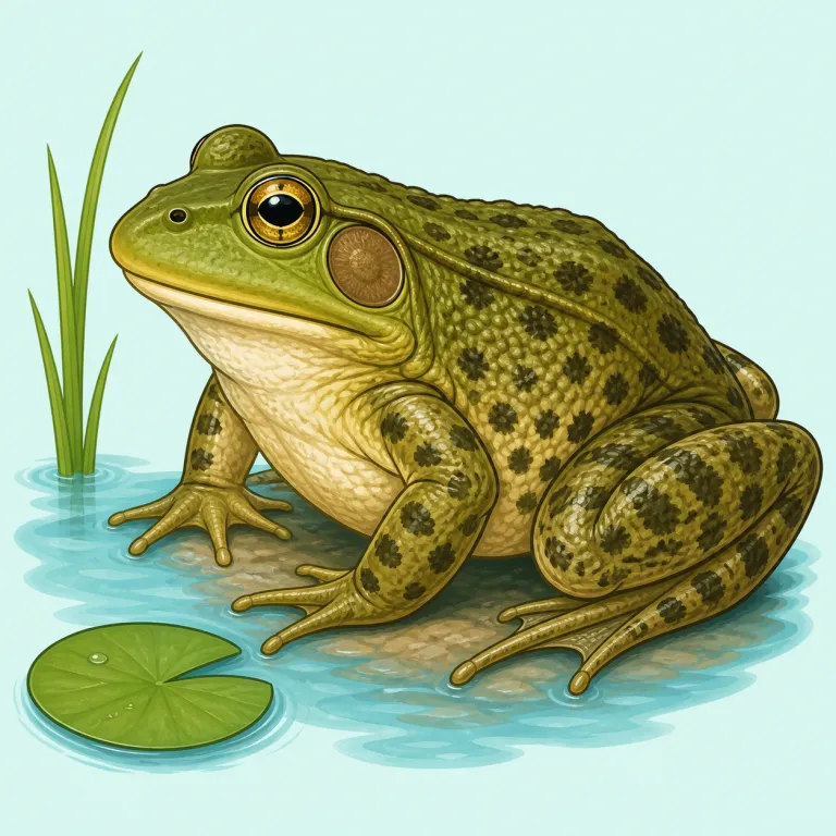 bullfrog（ウシガエル・名詞）の覚え方イラスト — frog が「カエル」と分かれば、bullfrog はまず bull + frog で切って考えると覚えやすいです
