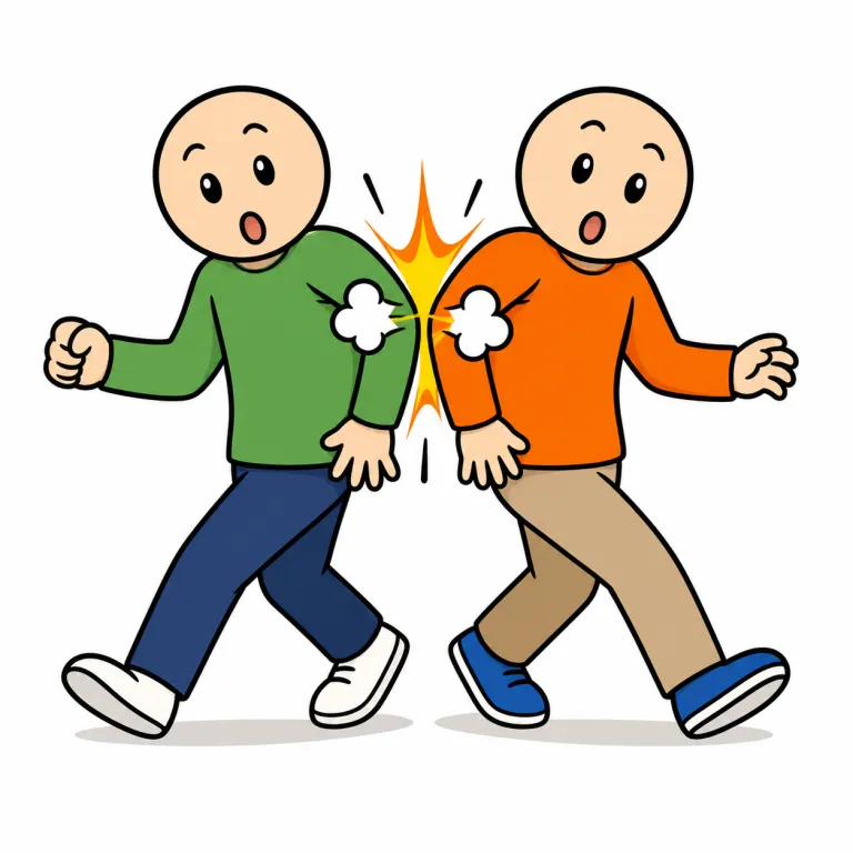 bump into（ぶつかる・phrasal_verb）の覚え方イラスト