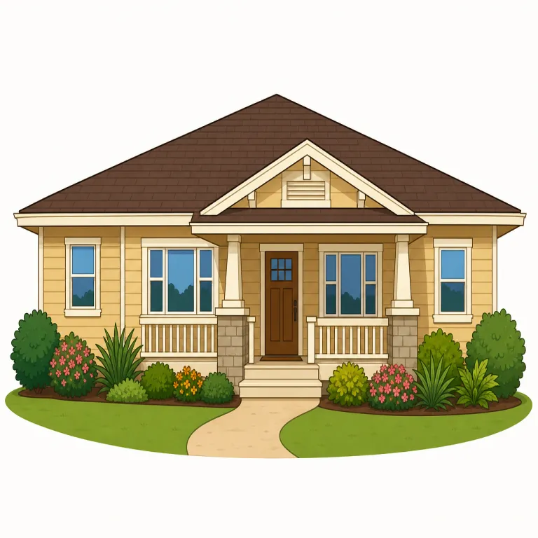 bungalow（平屋住宅・noun）の覚え方イラスト