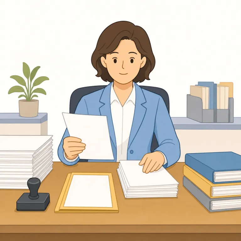 bureaucrat（官僚・名詞）の覚え方イラスト — bureaucrat は bureaucracy（官僚制度）や bureau（役所・部署）を見たことがあると覚えやすい語です