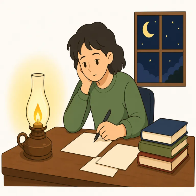 burn the midnight oil（深夜まで勉強する・イディオム）の覚え方イラスト — burn は「燃やす」、midnight は「真夜中」、oil は「油」