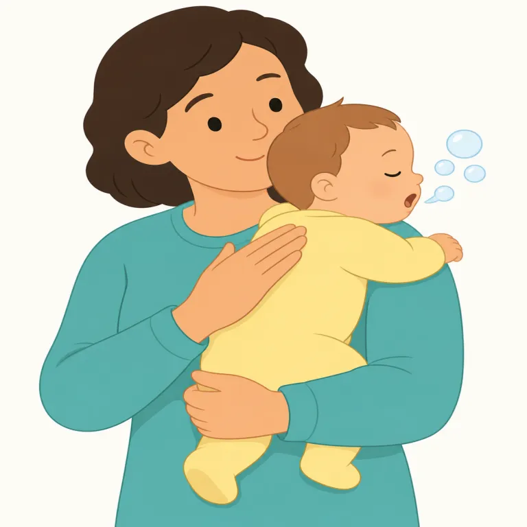 burping（げっぷをすること、（赤ちゃんの）げっぷを出させること・名詞）の覚え方イラスト — burp に -ing が付いた形だと押さえると覚えやすい