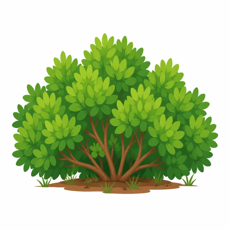 bush（低木、茂み・名詞）の覚え方イラスト — bush は tree より低く、grass より木に近い「こんもりした茂み」を中心に覚えると定着しやすい