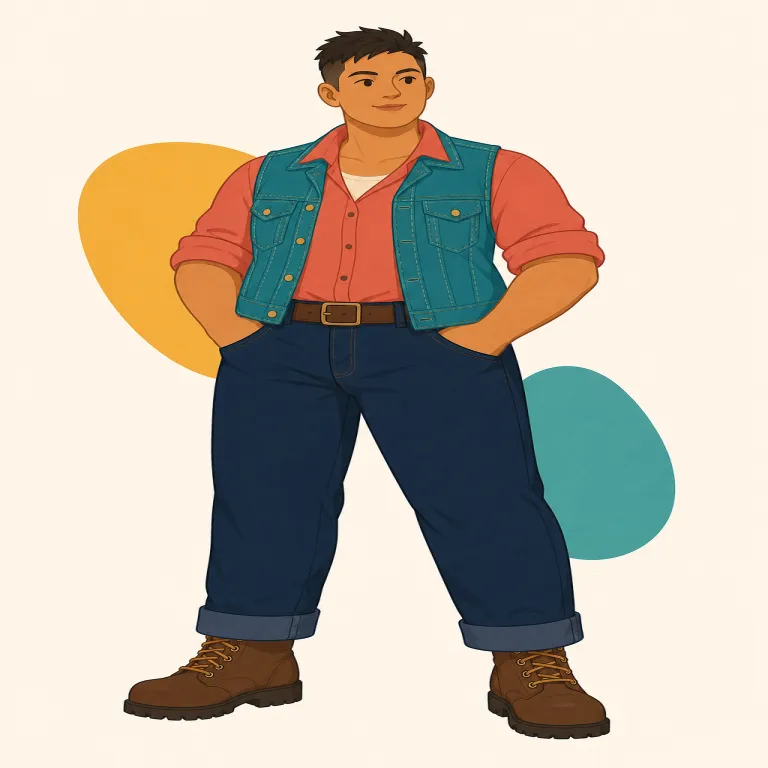 butch（男っぽい・形容詞）の覚え方イラスト — butch は「性別そのもの」ではなく、見た目・服装・ふるまいが manly / masculine に見える感じをつかむと覚えやすい語です