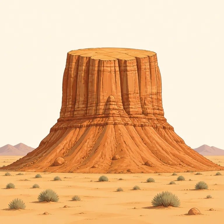 butte（孤立丘・名詞）の覚え方イラスト — butte は訳語よりも、アメリカ西部の景色と結びつけると残りやすい語です