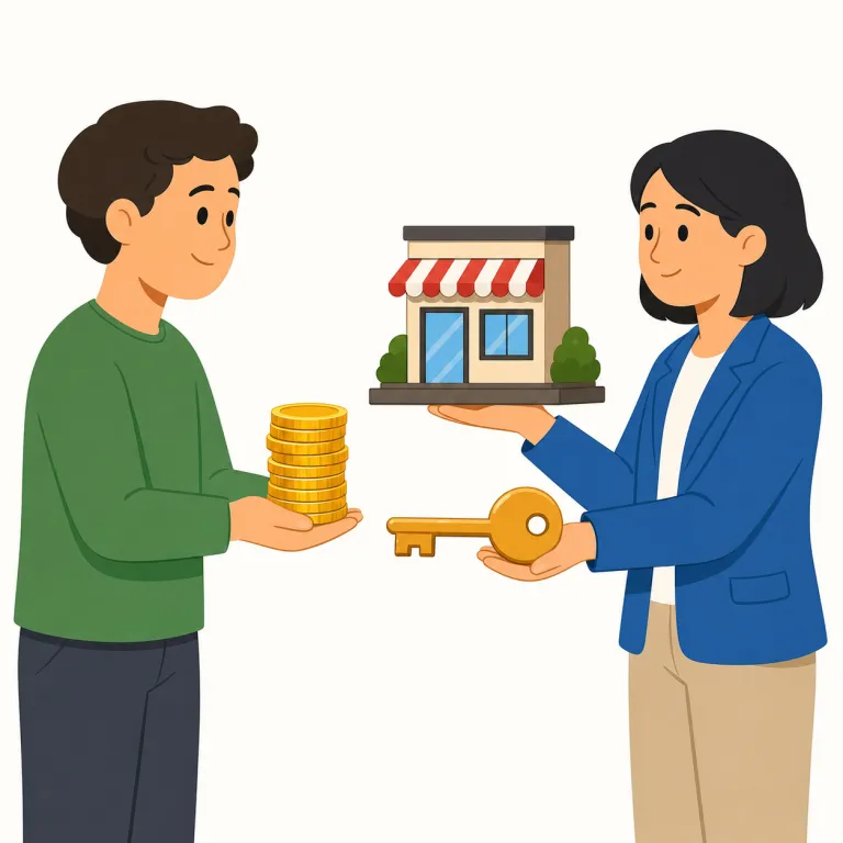 buy over（買収する・句動詞）の覚え方イラスト — buy を「物を買う」だけでなく「相手の賛成・協力を買う」と広げて覚えると入ります
