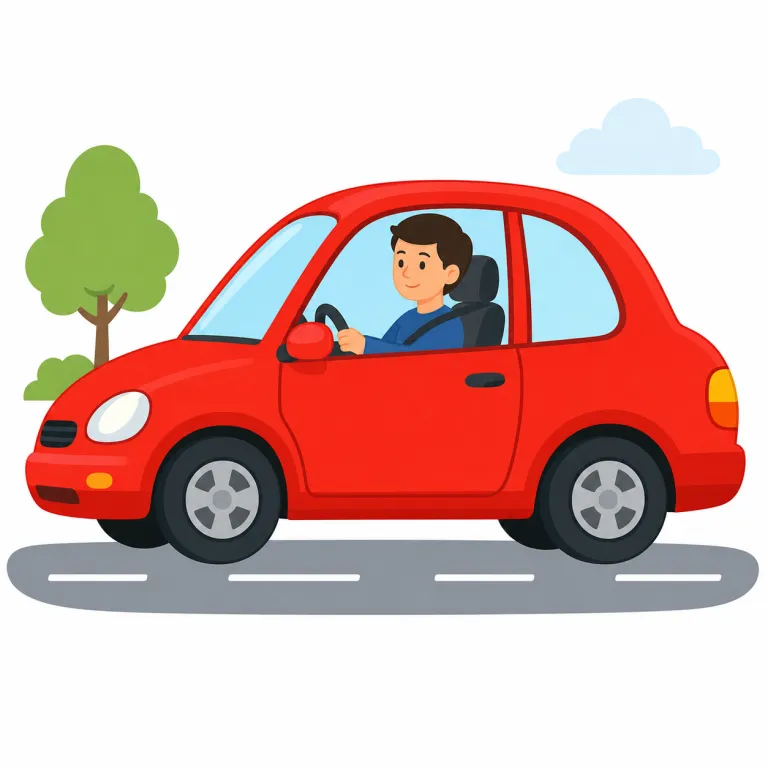 by car（車で）の覚え方イラスト — `by + 交通手段` で「〜で行く」を表す基本パターンとして覚えると定着しやすい表現です
