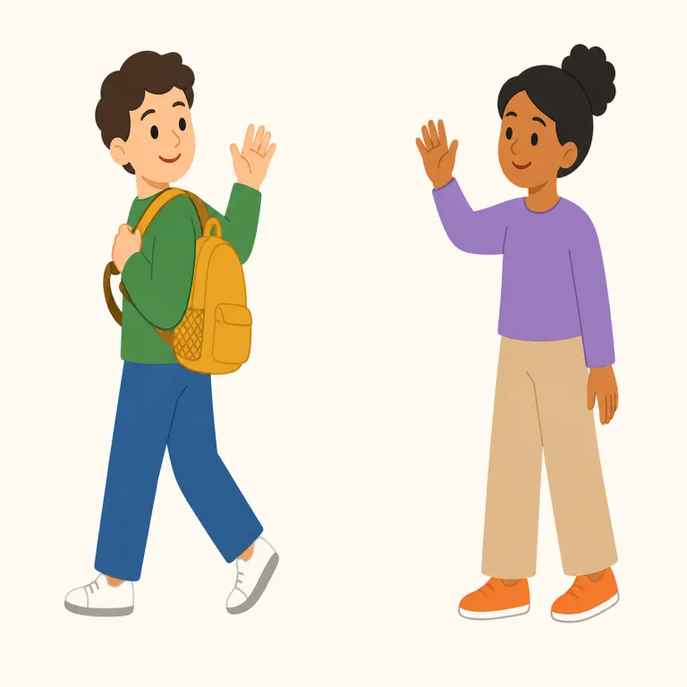 bye（さようなら・間投詞）の覚え方イラスト — bye は goodbye を短くした、最も日常的で軽い別れの言葉と覚えると定着しやすいです