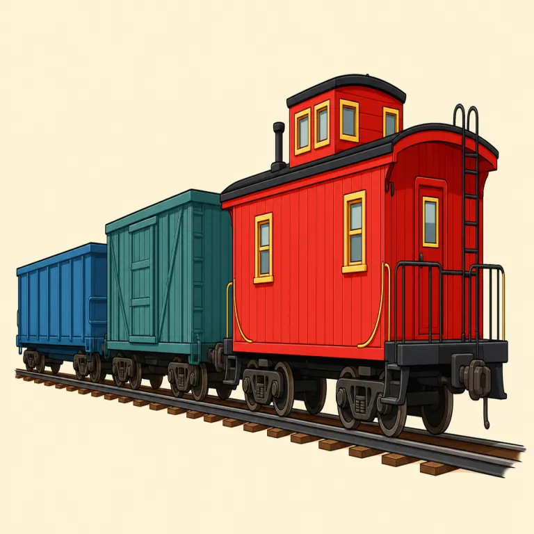 caboose（車掌車・名詞）の覚え方イラスト — 日常語では出にくいので、意味は細部よりまず位置で固定すると覚えやすい語です