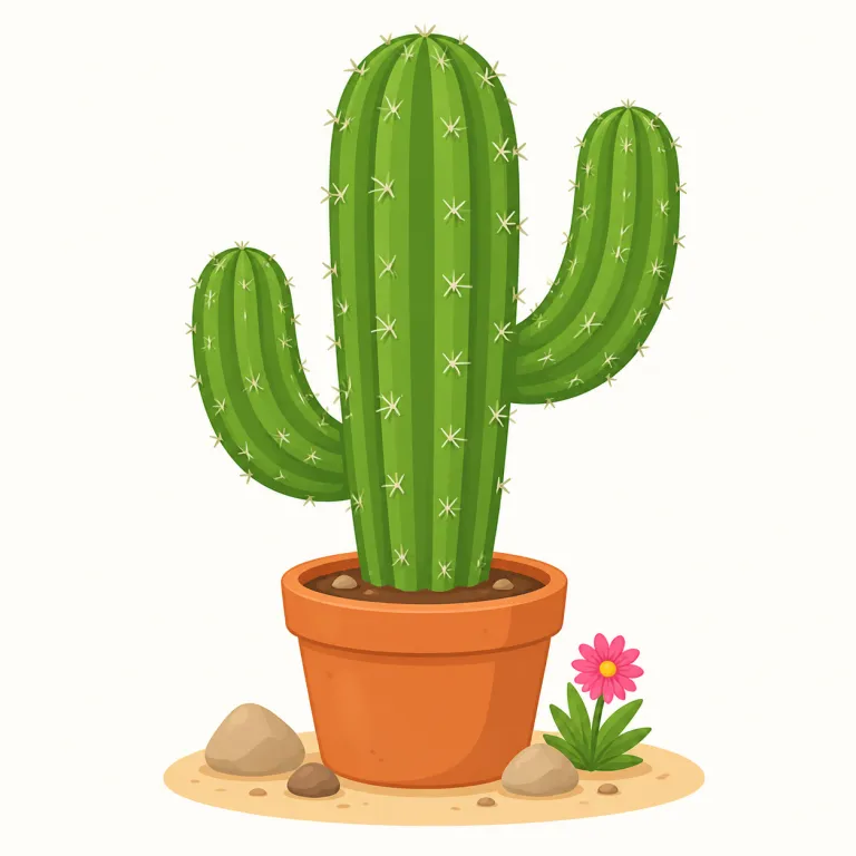cactus（サボテン・名詞）の覚え方イラスト — cactus は「砂漠で水をため、とげで守る植物」という1場面で覚えると定着します