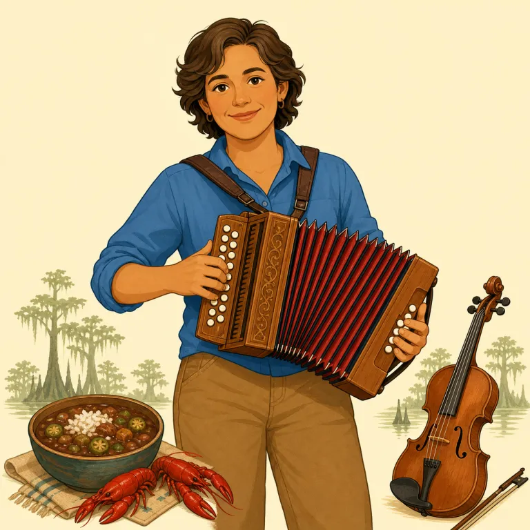 Cajun（ケイジャンの・形容詞）の覚え方イラスト — cajun は米国ルイジアナ州のフランス系移民 Acadian が転じた語で、「ケイジャンの」を表す形容詞です