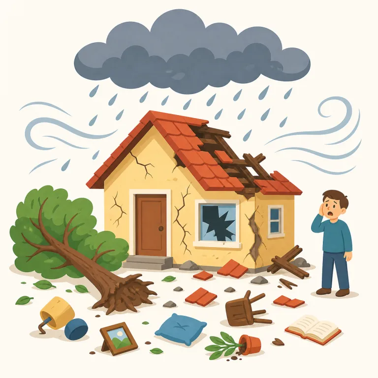 calamitous（悲惨な・形容詞）の覚え方イラスト — calamity（大災害・大きな災難）を知っていれば、その形容詞版が calamitous と押さえると記憶に残ります