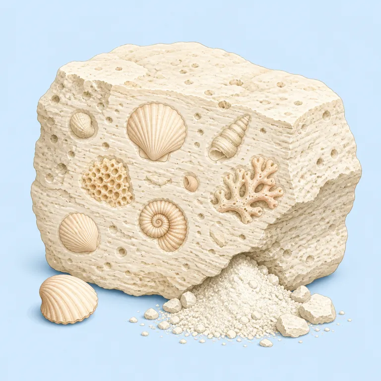calcareous（石灰質の・形容詞）の覚え方イラスト — calcium や calcify を知っていれば、calc- を見た時点で「カルシウム・石灰系」を連想すると定着しやすい