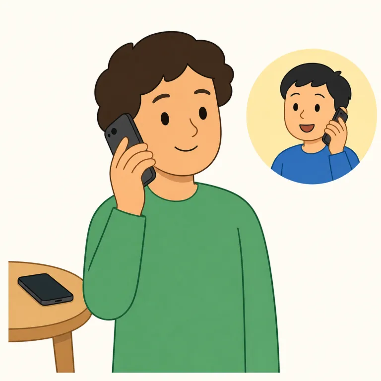 call back（折り返し電話する・句動詞）の覚え方イラスト — call は「電話する」、back は「相手へ返す方向」と考えると、call back は「電話を返す」と覚えやすい