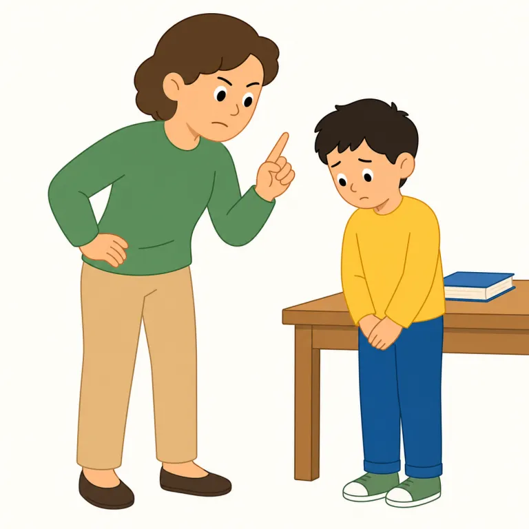 call down（叱り付ける・句動詞）の覚え方イラスト — call は「声をかける」、down は「下へ押す・勢いを落とす」感覚を加えることがある